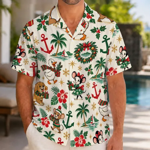 Festive Anchors And Holiday Animal Friends For Christmas Celebrations By The Shore Hawaiian Shirt