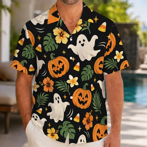Friendly Ghosts, Jack-O-Lanterns and Candy Corn for a Spooky Halloween Family Celebration Hawaiian Shirt