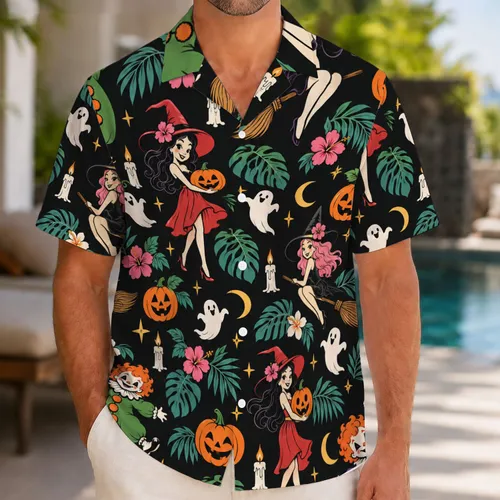 Halloween Witches, Ghosts and Pumpkins for Spooky October Parties and Group Getaways Hawaiian Shirt