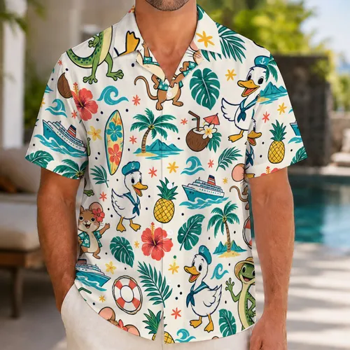 Playful Island Animal Icons for Sunny Cruise Getaways and Relaxed Beach Holidays Hawaiian Shirt
