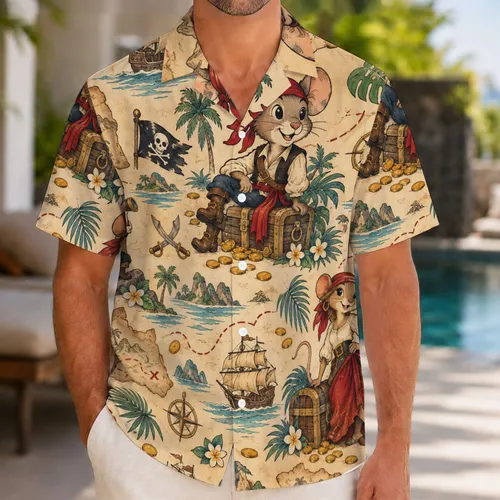 Pirate Mouse Crew Treasure Voyage for Sunny Coastal Getaways and Family Cruise Days Hawaiian Shirt