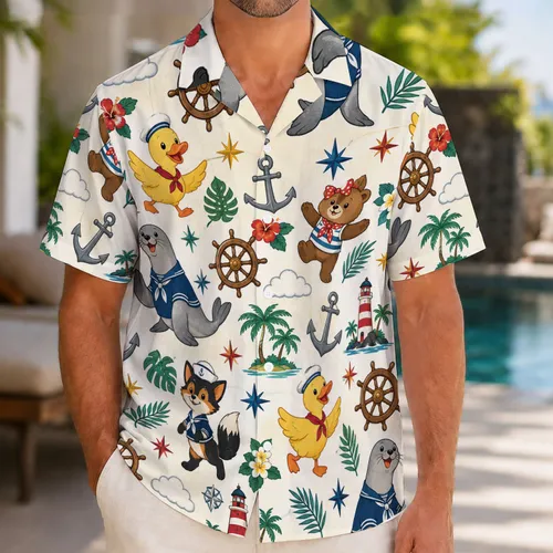 Cartoon Animal Cruise Companions for Sunny Ocean Getaways and Family Vacations Together Hawaiian Shirt