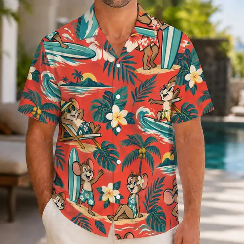 Playful Surfing Mouse Friends for Tropical Beach Getaways and Sunny Island Adventures Hawaiian Shirt