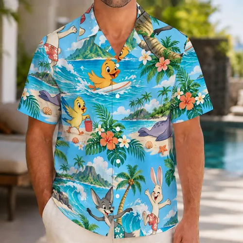 Playful Cartoon Beach Animals for Sunny Island Getaways and Relaxed Summer Vacations Hawaiian Shirt