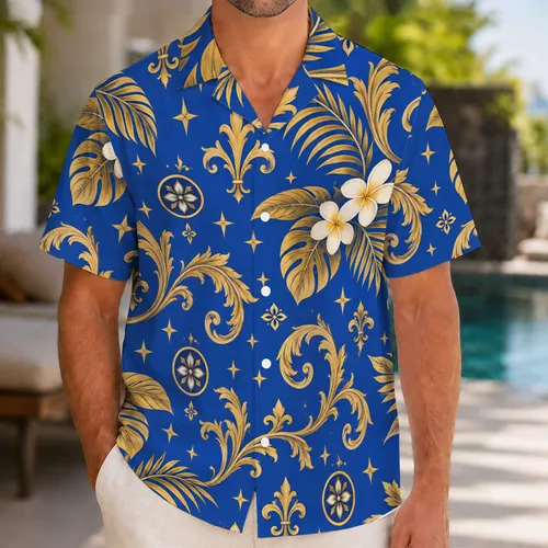 Royal Blue Gold Enchanted Ballroom Couple Costume for Romantic Halloween Celebrations Hawaiian Shirt