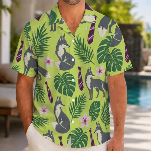 Tropical Fox and Palm Frond Outfit Inspiration for Family Summer Vacation Getaways Hawaiian Shirt