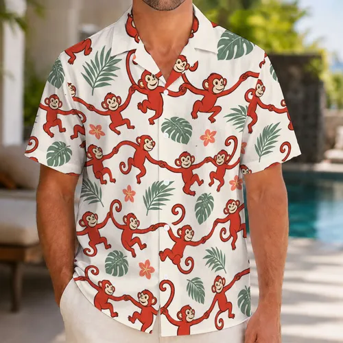 Linked Red Toy Monkeys for Playful Island Getaways and Family Vacation Adventures Hawaiian Shirt