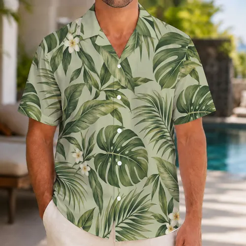 Tropical Palm and Monstera Leaves for Island Getaways and Relaxed Summer Vacation Style Hawaiian Shirt