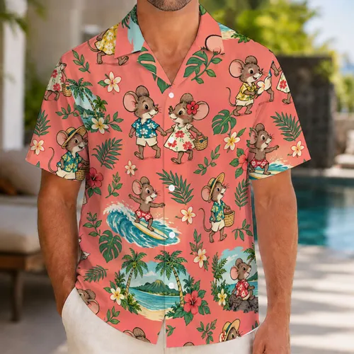 Playful Mouse Couple Island Getaway Gift for Cartoon Animal Fans and Summer Travelers Hawaiian Shirt
