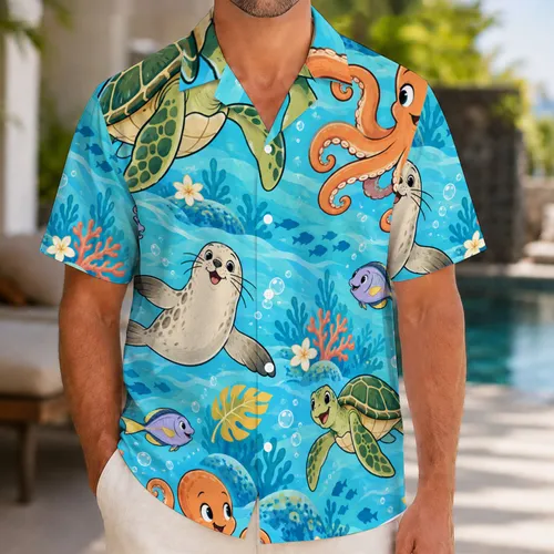 Playful Sea Creatures Swimming Underwater for Sunny Beachside Summer Getaways Hawaiian Shirt