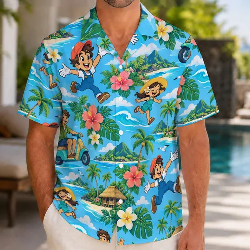 Playful Island Adventurers and Tropical Flowers for Sunny Getaways and Beachside Escapes Hawaiian Shirt
