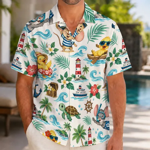 Playful Island Animal Friends for Family Summer Getaways and Sunny Beach Days Hawaiian Shirt