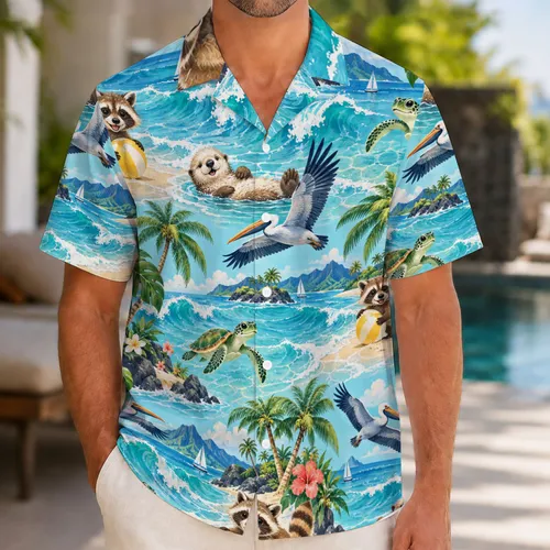 Tropical Beach Animal Friends for Sunny Summer Getaways and Relaxed Island Holidays Hawaiian Shirt