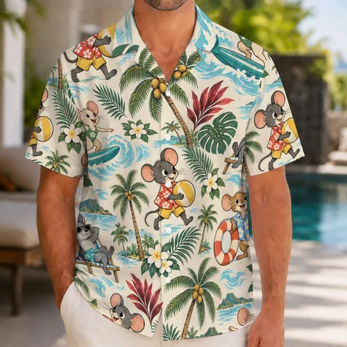 Playful Beachgoing Mice for Sunny Island Getaways and Relaxed Family Summer Vacations Hawaiian Shirt