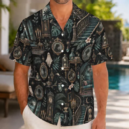 Vintage Ghostly Manor Curiosities for Halloween Nights and Eerie Island Getaways Hawaiian Shirt
