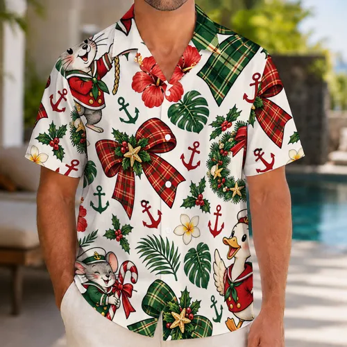 Festive Nautical Holiday Icons for Family Island Getaways and Kids' Christmas Trips Hawaiian Shirt