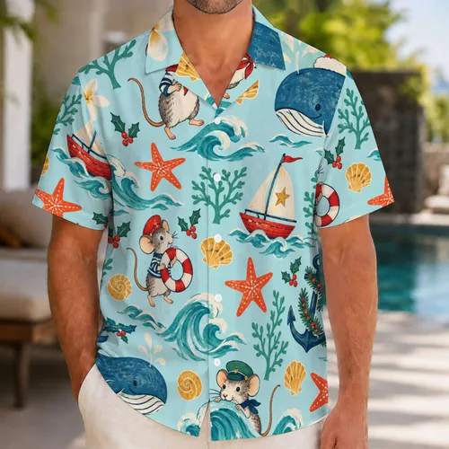 Nautical Holiday Mouse And Seabird Motifs For Festive Coastal Getaways And Family Trips Hawaiian Shirt