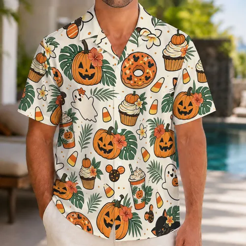 Halloween Pumpkins, Spooky Treats and Autumn Icons for a Festive Family Cruise Vacation Hawaiian Shirt