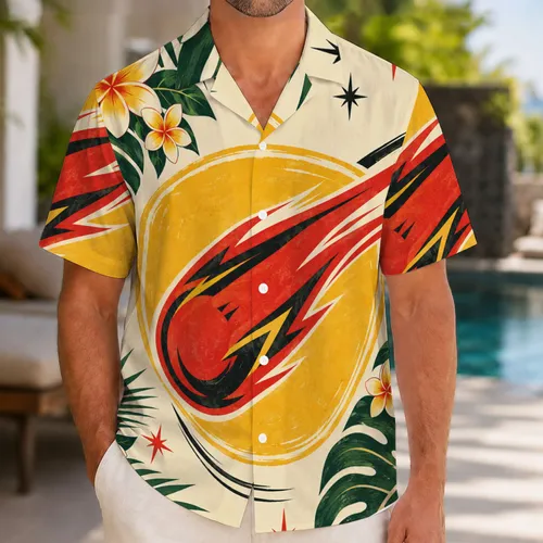 Bold Red And Gold Hero Emblem for Theme Park Adventures and Family Vacation Fun Hawaiian Shirt