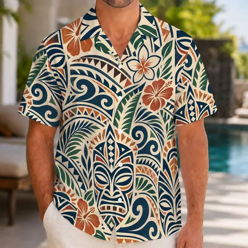 Bold Polynesian Tribal Motifs for Tropical Getaways and Island Celebrations for Him Hawaiian Shirt