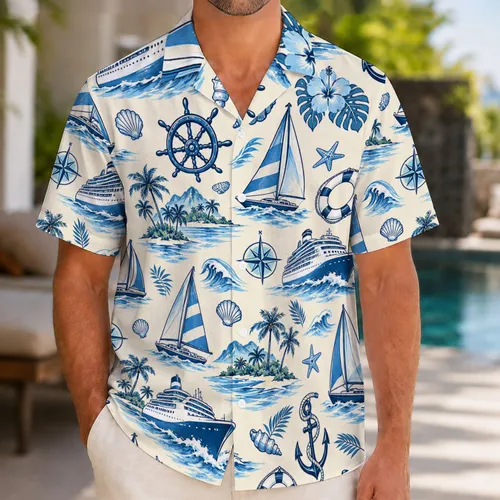 Nautical Island Cruise Doodles for Family Beach Getaways and Sunny Summer Vacations Hawaiian Shirt