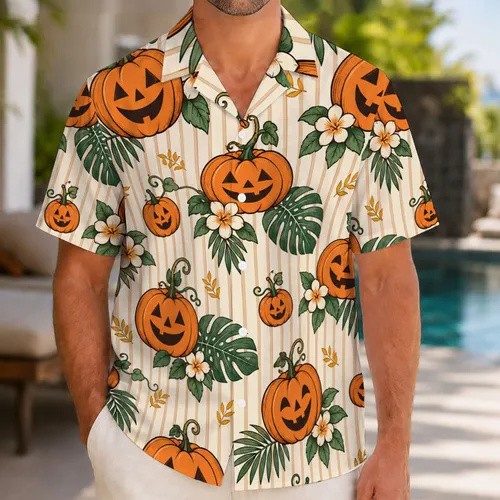 Pumpkin Lanterns and Autumn Stripes for Halloween Park Days and Fall Festival Fun Hawaiian Shirt