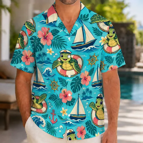 Sea Turtle Sailors and Cruise Boats for Sunny Island Getaways and Resort Celebrations Hawaiian Shirt