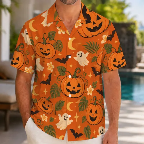 Pumpkin Ghosts And Bats For Spooky Autumn Halloween Party Celebrations Hawaiian Shirt
