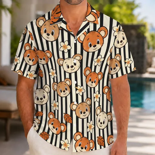 Round-Eared Halloween Faces And Stripes For Spooky Autumn Vacation Celebrations Hawaiian Shirt