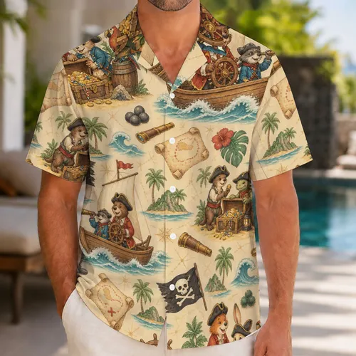 Playful Pirate Mouse Treasure Motifs for Tropical Cruises and Relaxed Island Getaways Hawaiian Shirt