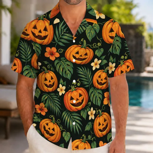 Smiling Jack-O'-Lanterns for Halloween Parties and Autumn Getaways for Pumpkin Lovers Hawaiian Shirt