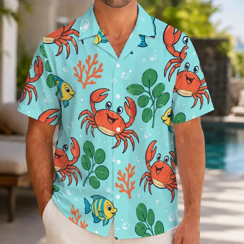 Playful Red Crabs and Tropical Reef Fish for Sunny Beach and Island Getaways Hawaiian Shirt