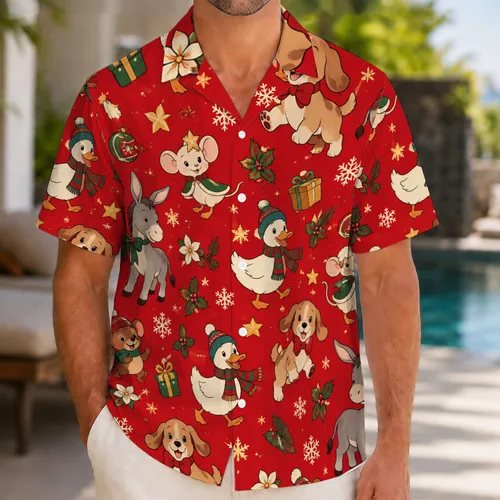 Festive Woodland Animal Friends for Merry Christmas Holiday Celebrations and Parties Hawaiian Shirt