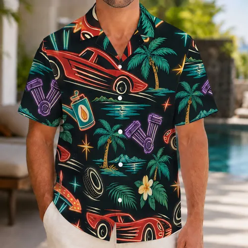 Retro Neon Roadside Signs for Summer Vacations and Nostalgic Road Trips Hawaiian Shirt