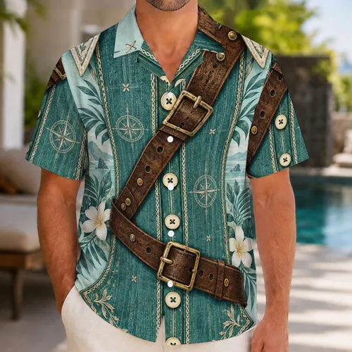 Teal Adventurer Costume Details for Halloween Cosplay and Storybook-Themed Parties Hawaiian Shirt