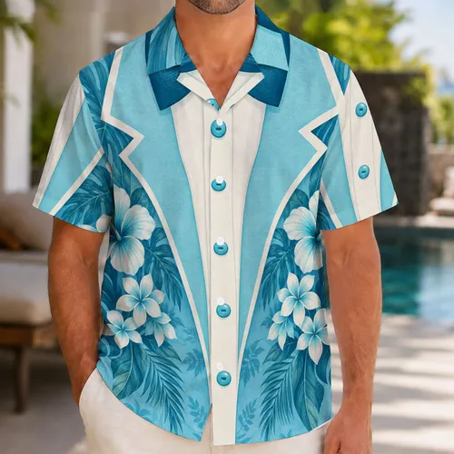 Teal Tropical Tuxedo Lapels And Bow Tie For Resort Parties And Halloween Celebrations Hawaiian Shirt
