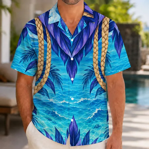 Blue Ocean Feathers and Braided Ropes for Tropical Halloween Cosplay Adventures Hawaiian Shirt