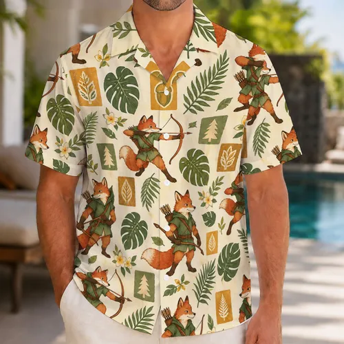 Fox Archer And Woodland Botanicals For Tropical Getaways And Relaxed Island Weekends Hawaiian Shirt
