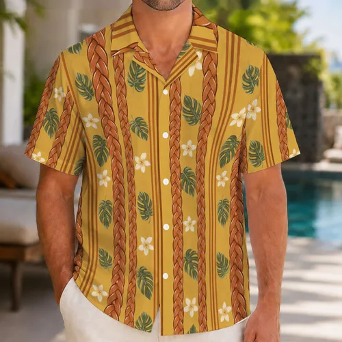 Golden Braided Stripes for Halloween Cosplay and Island Celebrations for Costume Fans Hawaiian Shirt
