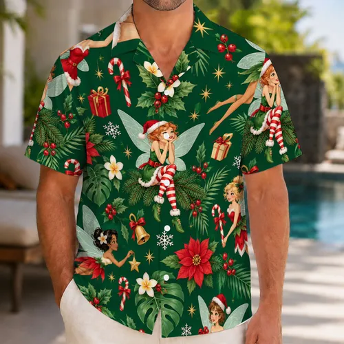 Whimsical Christmas Fairies And Holly For Enchanted Holiday Celebrations All Season Long Hawaiian Shirt