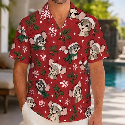 Christmas Mouse Faces and Snowflakes for Holiday Celebrations and Cozy Seasonal Style Hawaiian Shirt