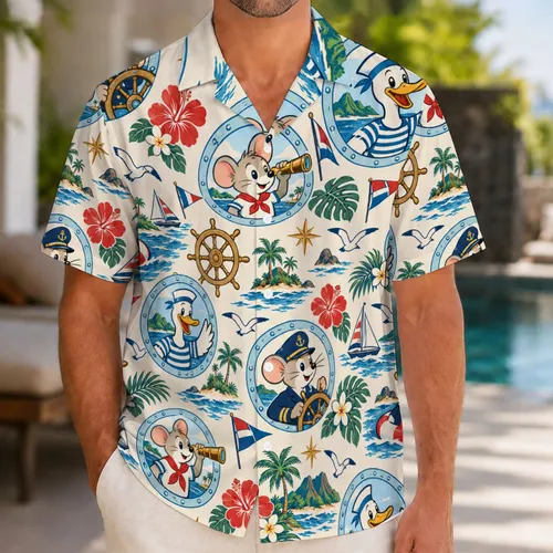 Whimsical Nautical Mouse and Duck Crew for Sunny Family Island Getaways and Cruises Hawaiian Shirt