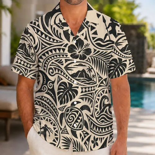 Polynesian Tribal Ocean Motifs for Island Getaways and Summer Celebrations for Men Hawaiian Shirt