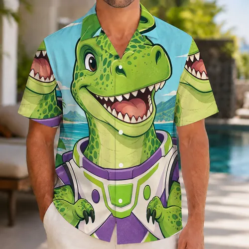 Green Cartoon Dinosaur Costume-Inspired Look for Halloween Parties and Cosplay Fans Hawaiian Shirt