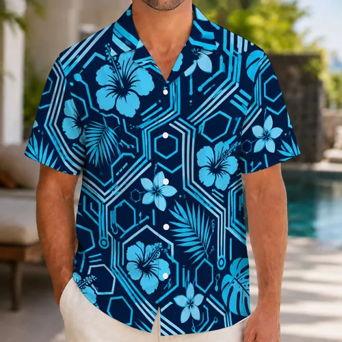 Neon Cyber Grid and Lightcycle Energy for Halloween Nights and Futuristic Island Getaways Hawaiian Shirt
