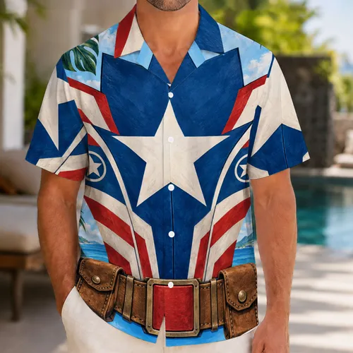 Patriotic Star Shield Hero for Halloween Cosplay and Comic-Con Fans Hawaiian Shirt