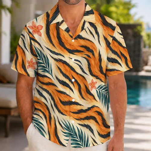 Orange Tiger Stripe Halloween Costume Style for Tropical Getaways and Group Celebrations Hawaiian Shirt