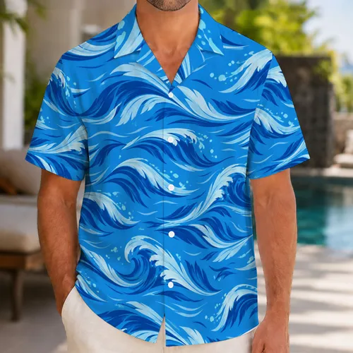 Azure Ocean Wave Motifs for Tropical Cosplay and Halloween Adventure Celebrations Hawaiian Shirt