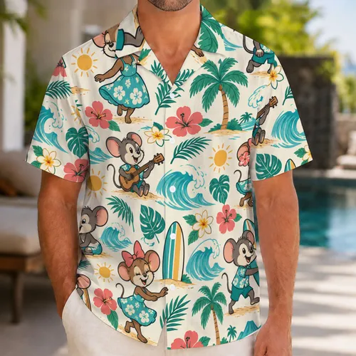 Playful Cartoon Mouse Friends for Sunny Beach Getaways and Island Vacation Escapes Hawaiian Shirt