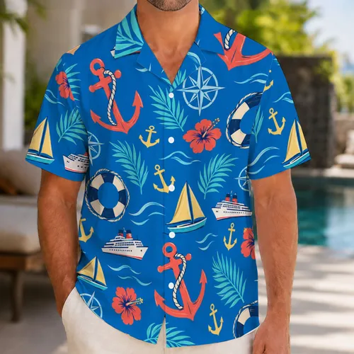 Nautical Anchors and Cruise Ships for Coastal Vacation Getaways and Father's Day Gifts Hawaiian Shirt